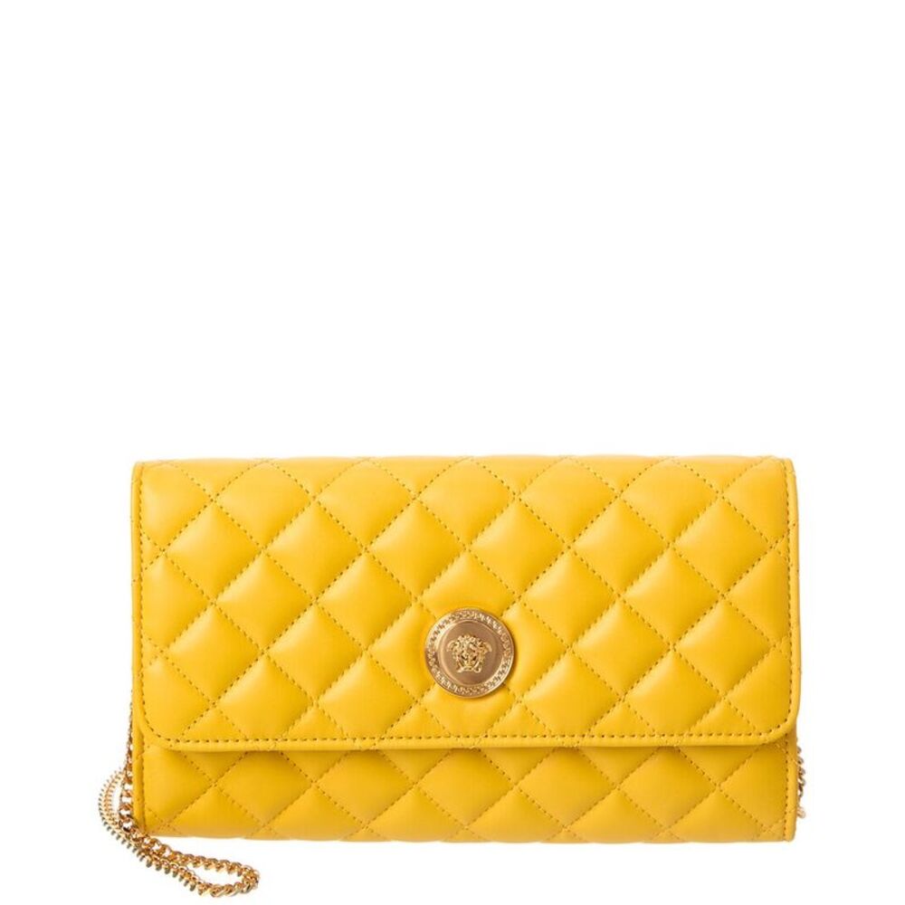 Versace Iconic Leather Wallet On Chain, Yellow